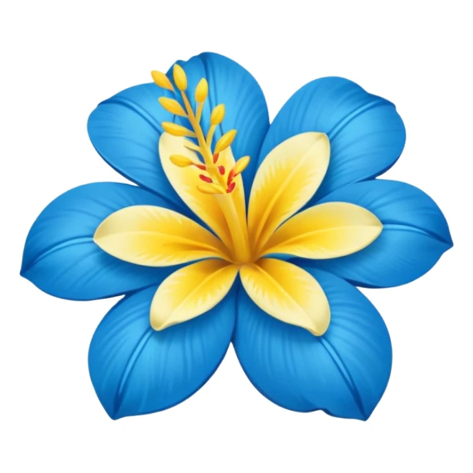 flor hawaiana azul con centro amarillo con pétalos redondeados sticker