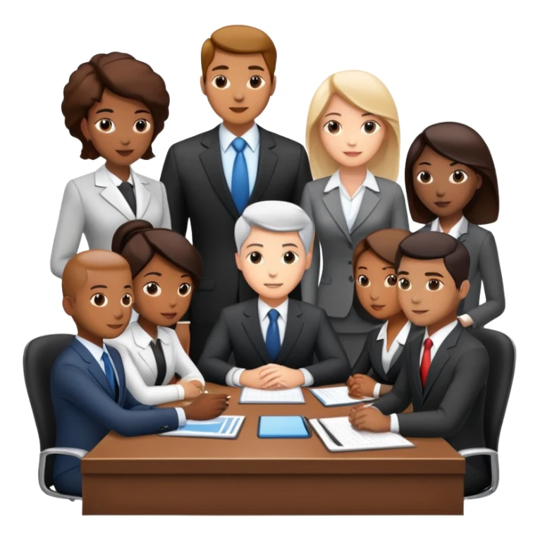diverse team in business attire discussing at a meeting table sticker