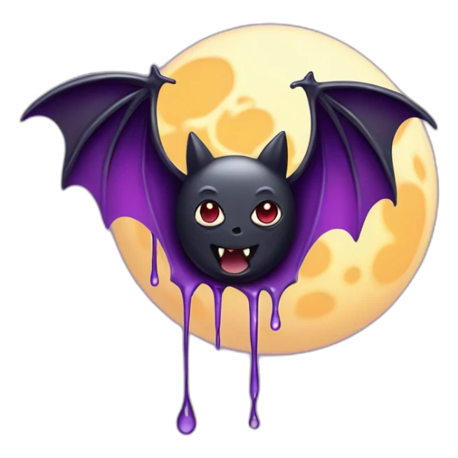 purple black vampire bat wings flying in front of large dripping crescent moon sticker