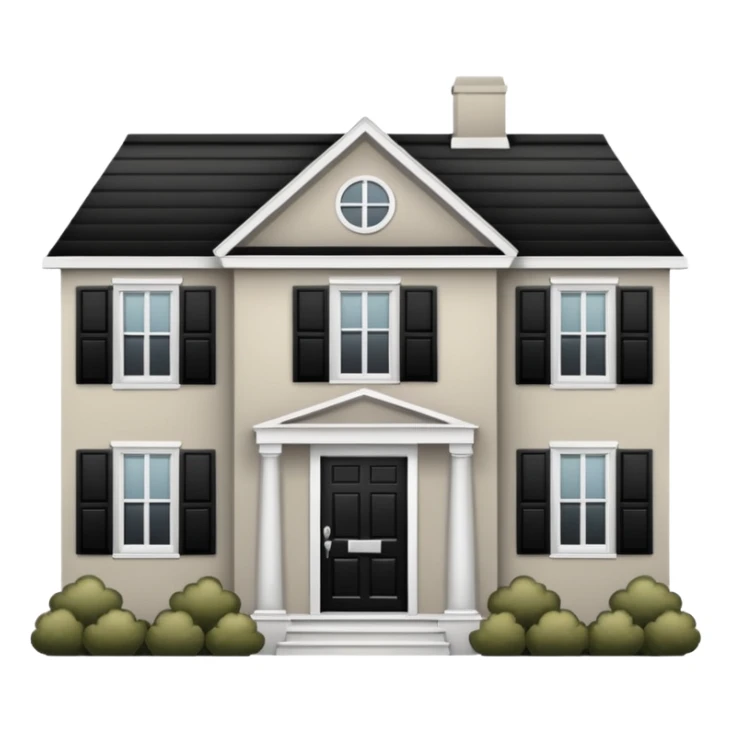 greige colonial house with black shutters and black front door sticker