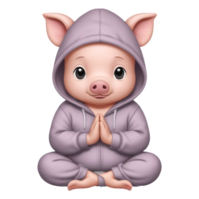 a cute baby pig in an oversized hoodie meditating sticker