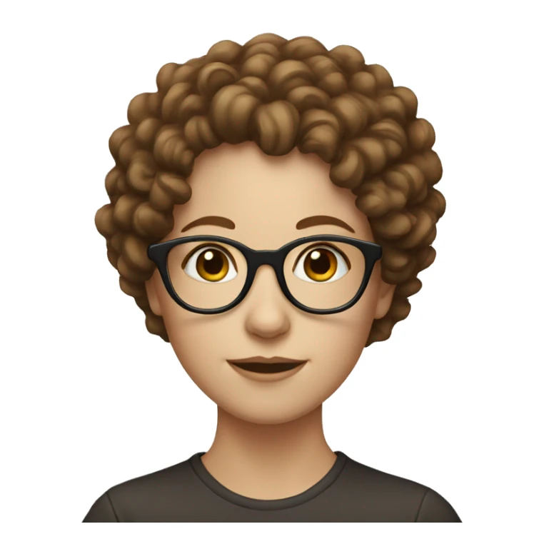 White girl with brown curly hair and glasses sticker
