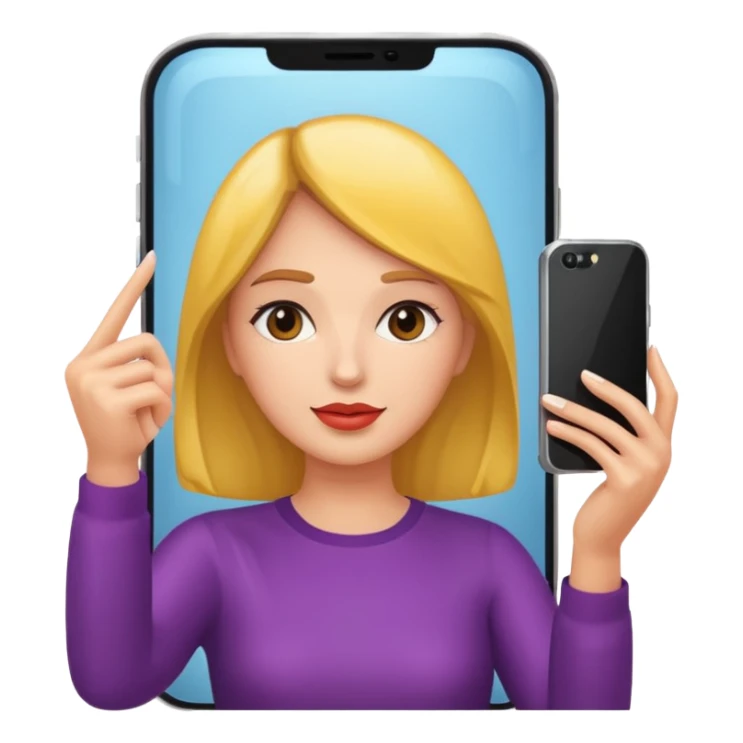 mirror reflection woman holding her phone having selfie sticker