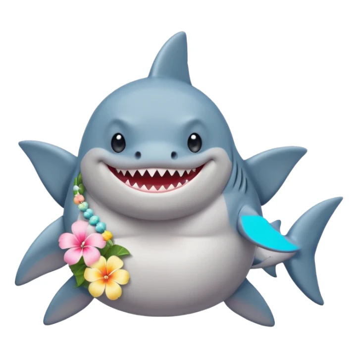 A cute chubby shark with hawaii pastel flower necklace, posing proudly. sticker
