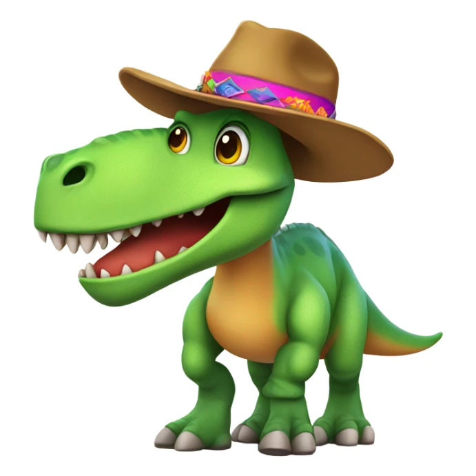 A dinosaur with a boot on its head and hats on it feet sticker