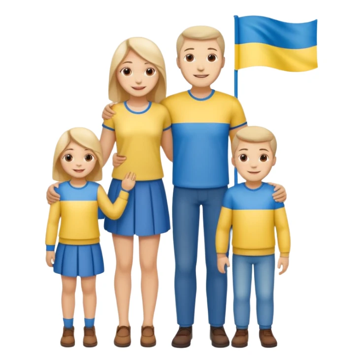 Ukrainian family with ukrainian flag on their clothes sticker