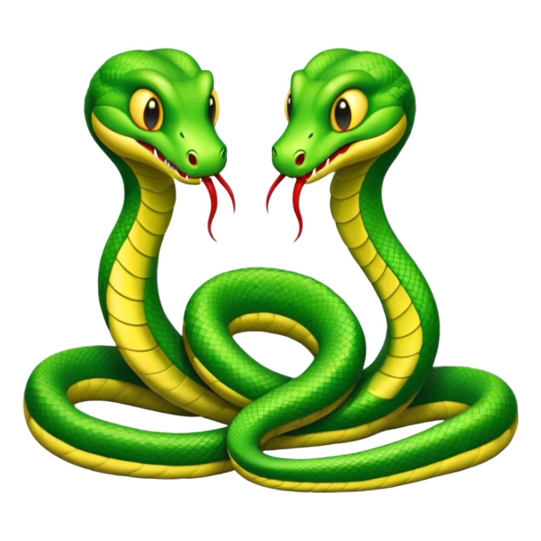 Two green snakes tangled at their tails, facing each other and hissing sticker