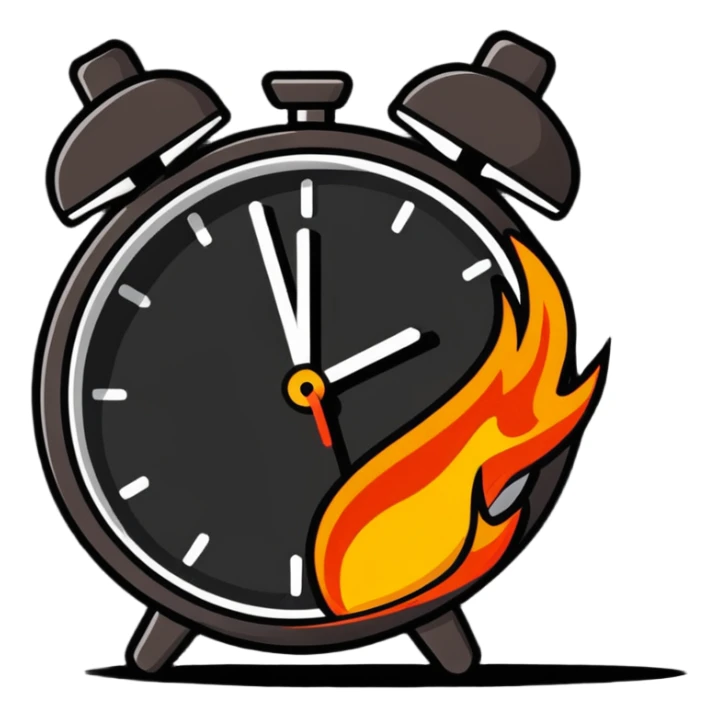 cartoon sticker of a clock on fire sticker