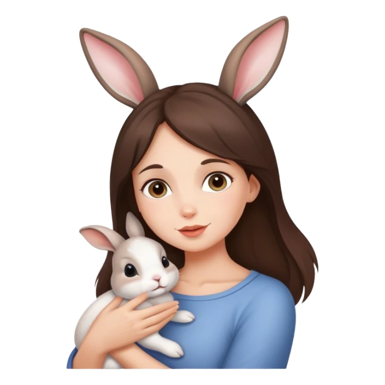 a beutifull burnnete woman holding a beautiful child while on the childs head is a little rabbit sticker