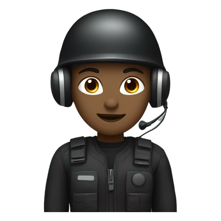 operator dressed in black with a milatary helmet, without glasses, wearing a headset, ready to respond to alerts, preferably female sticker