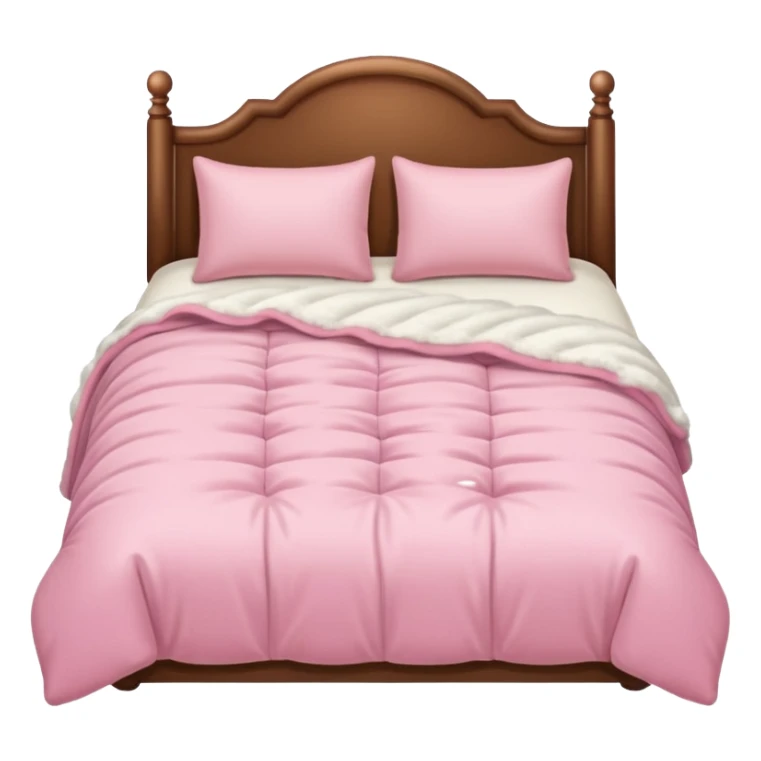 pink cozy bed with soft pillows and a fluffy blanket, neatly made, realistic sticker