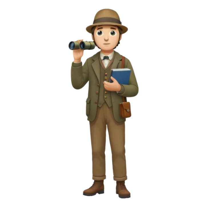henry David thoreau full body looking up  birdwatching with binoculars sticker