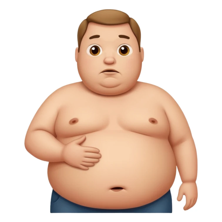a cartoon fat man holding his stomach while looking confused? sticker