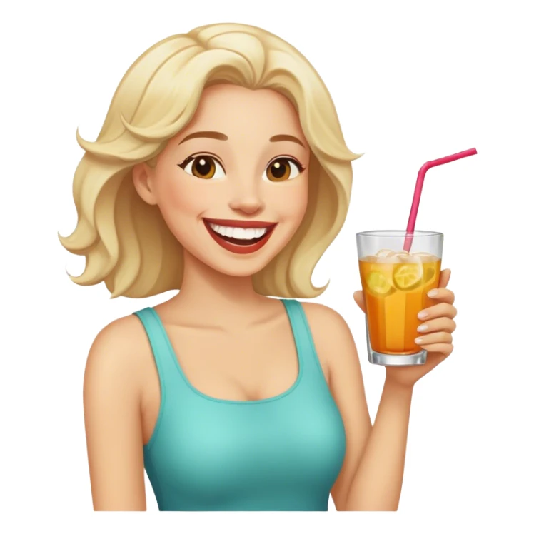 Woman laughing while holding a drink sticker