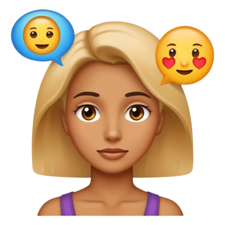a woman's face with a speech bubble beside her, emoji style sticker