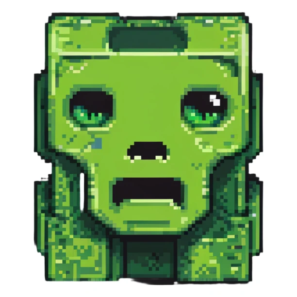 maximum blocky ultra-abstract pixel art Minecraft creeper face emoji with only 2-4 large square pixels sticker
