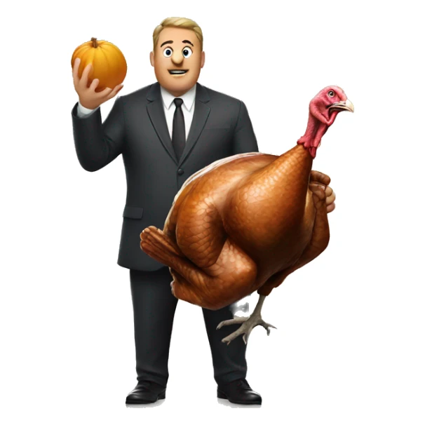 a large man poking a turkey menacingly sticker