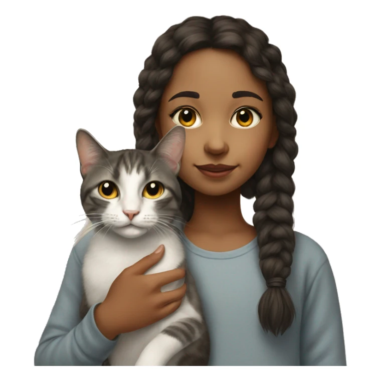 realistic portrait of girl and cat  sticker