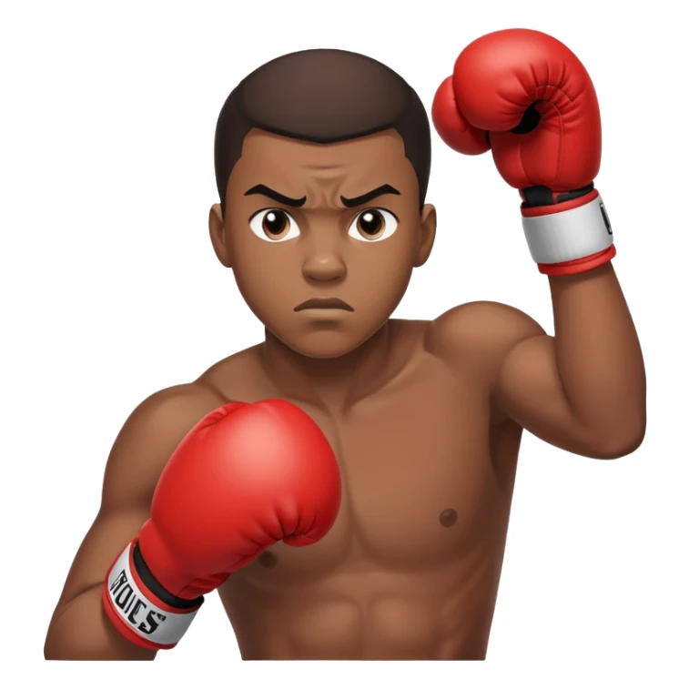 Close-up of a 19-year-old Black male boxer's face, determined expression, boxing gloves visible at the bottom of frame sticker