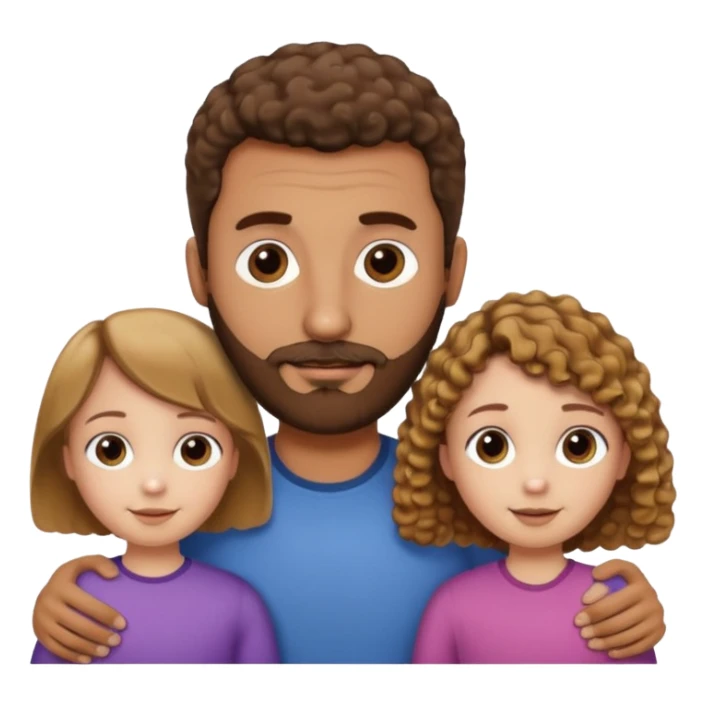 Brown dad with a short straight hair cut and stubble beard with his two daughters bone who is 5 and has blone brown curly hair and one who is smaller who has curly hair brown sticker