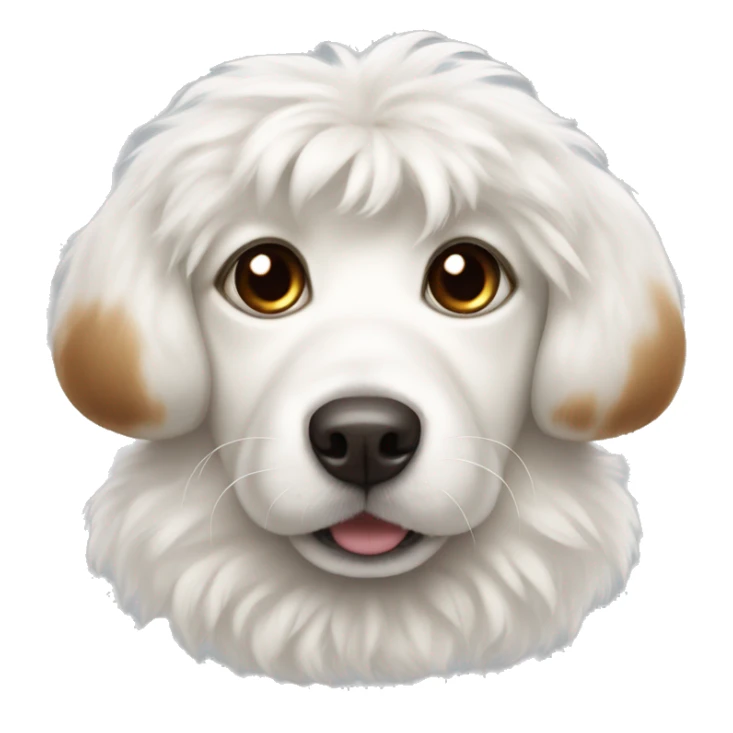 fluffy white dog with brown fur around eyes bow sticker