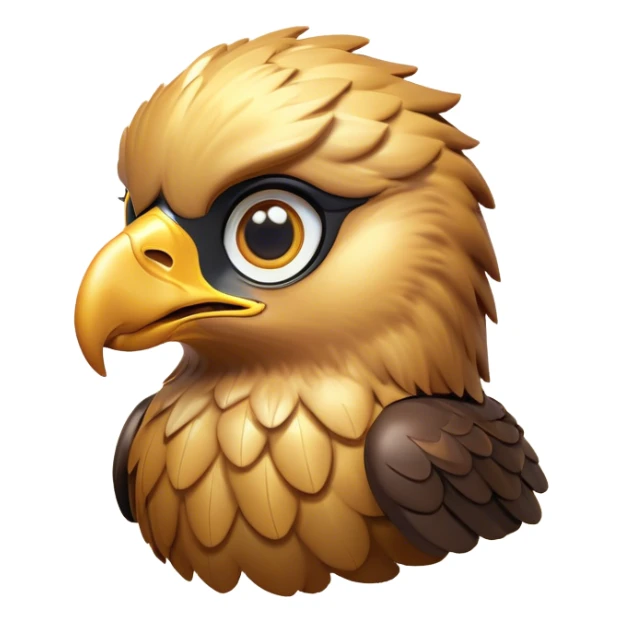 Cinematic Cute Golden Eagle Portrait Emoji, Head tilted playfully and inquisitively, featuring a compact, streamlined form with subtly ruffled, golden plumage and round, sparkling eyes full of spirited charm, Simplified yet irresistibly adorable features, highly detailed, glowing with a warm, inviting glow, high shine, affectionate and lively, stylized with a touch of whimsical aerial grace, soft glowing outline, capturing the essence of a mischievous yet endearing golden eagle that seems as if it could glide out of the screen into your heart! sticker