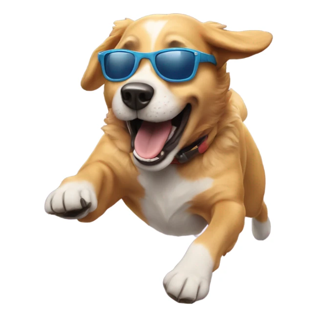 Really happy dog mid jump with sunglasses sticker