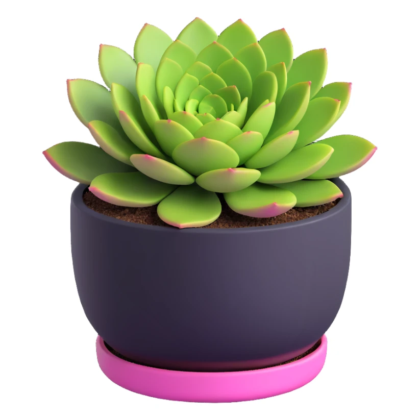 3D style succulent green with pink highlights in a short round planter sticker