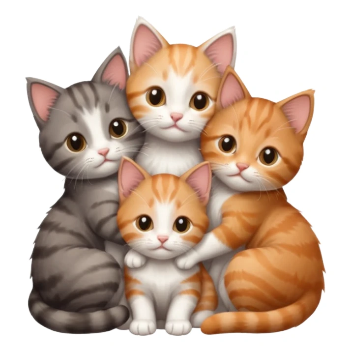 6 tiny kittens cuddling together all different colours, the first one is grey and white, the second is ginger and white and the third is brown tabby and white sticker