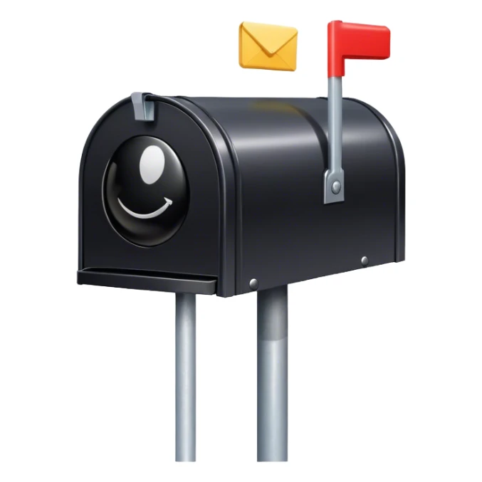 Mailbox with a black sphere inside. The black sphere has a fuse sticker