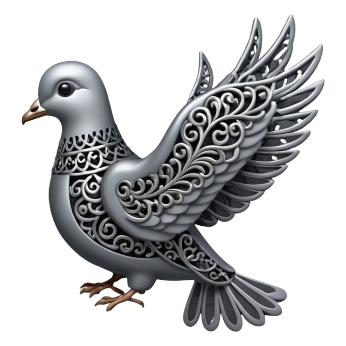 Black and silver filigree dove, 3D, extremely detailed design should face to the right side turned 180 degrees sticker