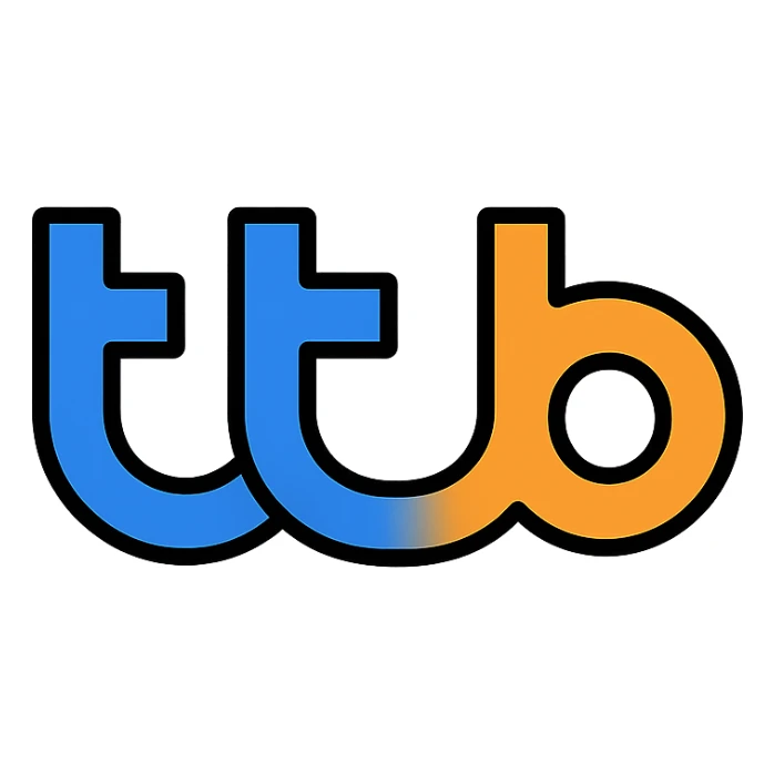 TTB BANK logo, modern clean style, blue and orange color scheme, minimalistic, digital icon sticker