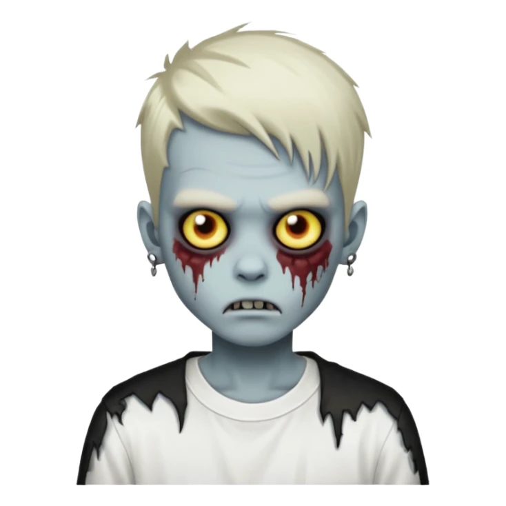 zombie boy with emo hair piercings and white shirt sticker