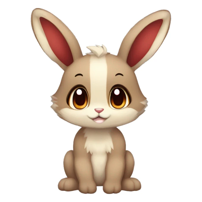 Cute, Chibi, Kemono-style, Anthro, Fur-Sona, Dark-Brown, Normal-type-Ground-type Tan-Rabbit-Fakémon with Dark-Red eyes, beige belly, beige paws, beige feet, beige freckles, full body sticker