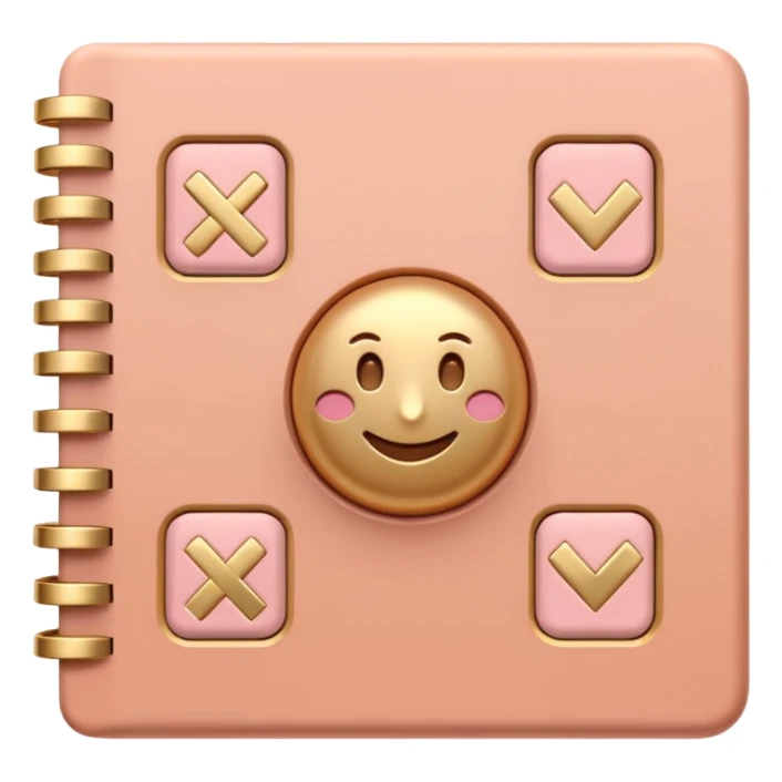 modern elegant planner with checkmarks emoji, 3D style, pastel terracotta pink and gold, clean design sticker