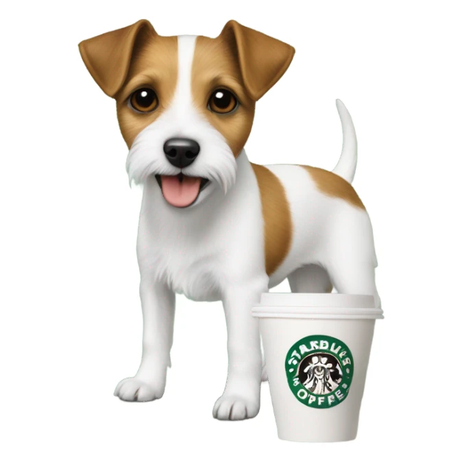 a parson Russell terrier with a pup cups from Starbucks  sticker