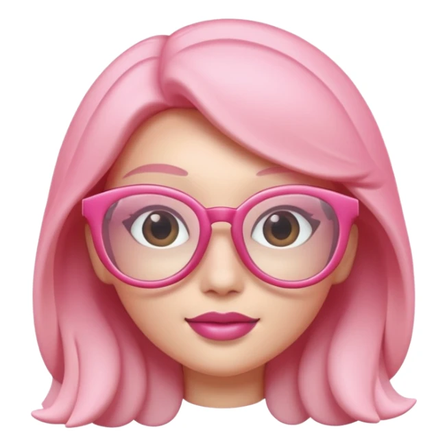 A 3D cartoon rose-pink spectacle with glossy curved frames and soft reflections, feminine Memoji-style rendering. sticker