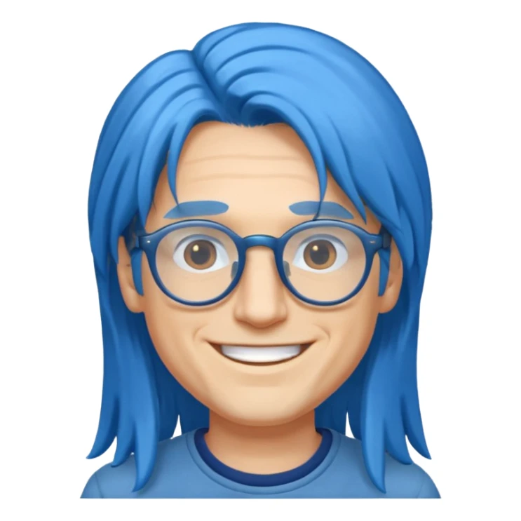 male, long blue hair, glasses sticker