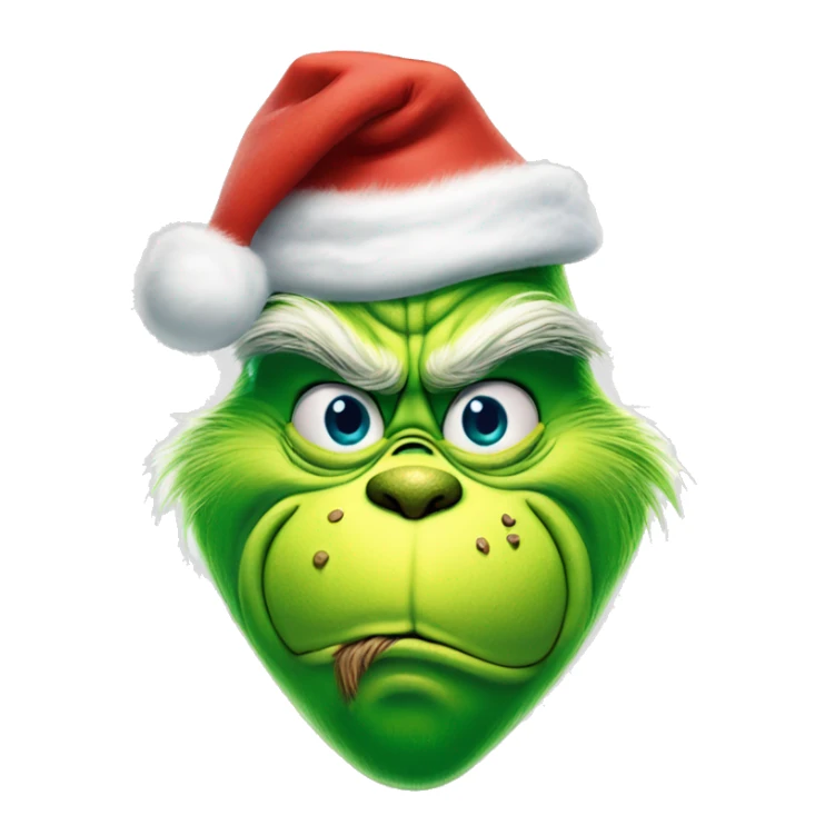 The Grinch smirking mouth closed and he’s blue with santa hat sticker