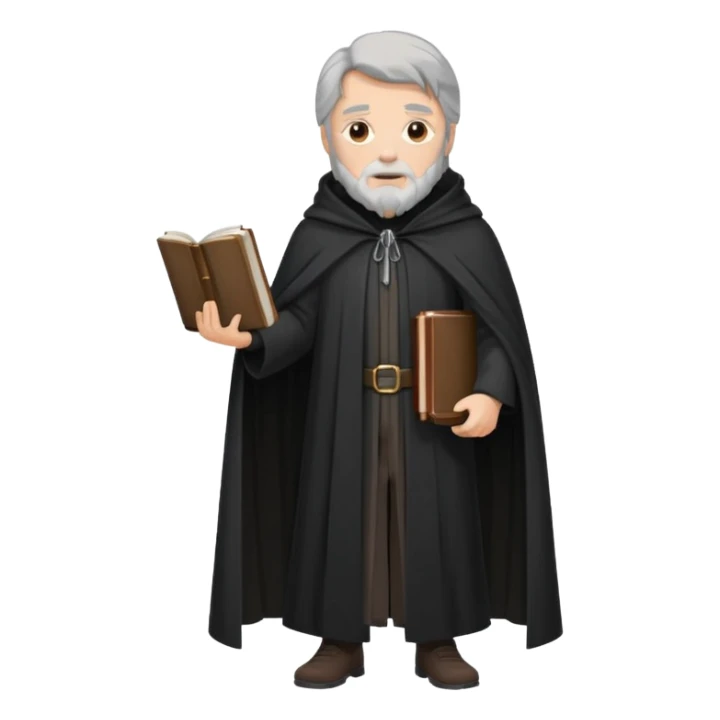 A wandering philosopher in a long black cloak with a book full height sticker