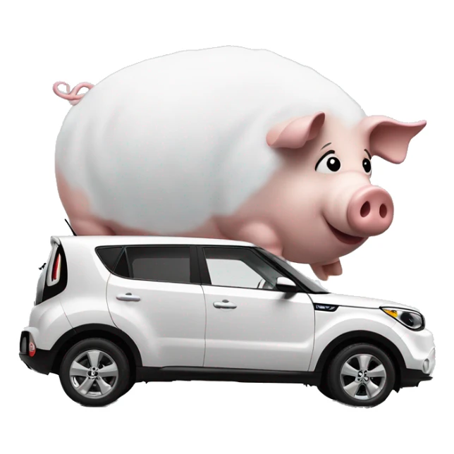 Pig in front of a 2024 Snow White kia soul sticker