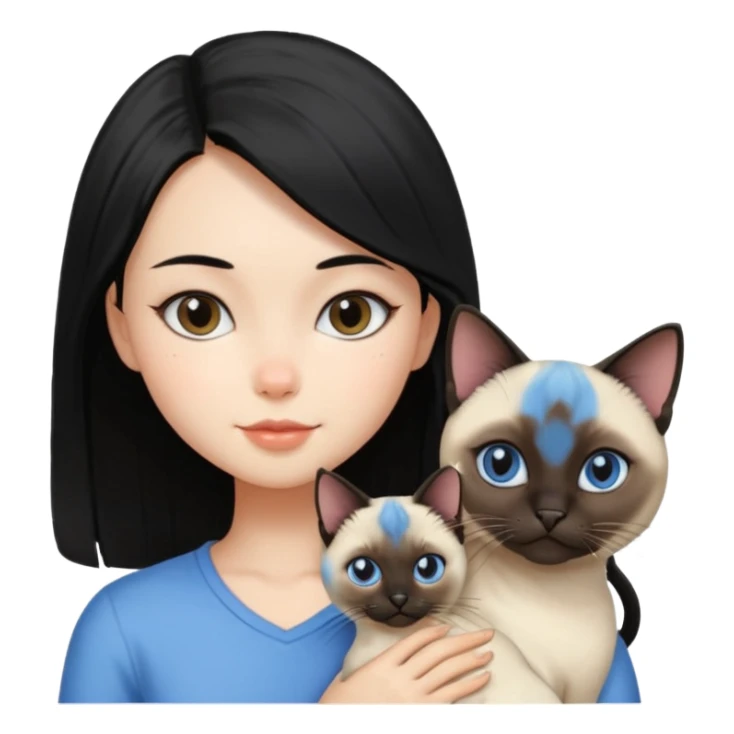 A girl with mid length black hair with siamese cat sticker