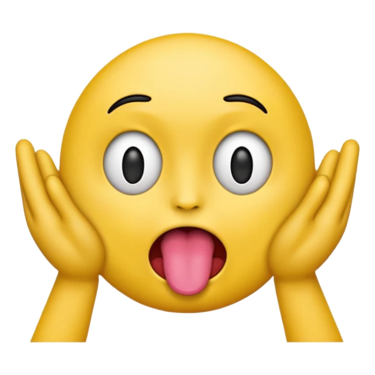 emoji face with a tongue sticking out and two hands on the sides sticker