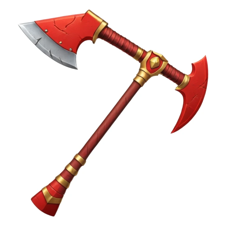 Ares battle axe object icon, ancient Greek war god axe, double-bladed heavy axe, red and gold metal, battle-worn scratches, glowing red accents, 3D cartoon, mobile game icon style, centered, clean background, soft shadow, no text, no watermark

 sticker