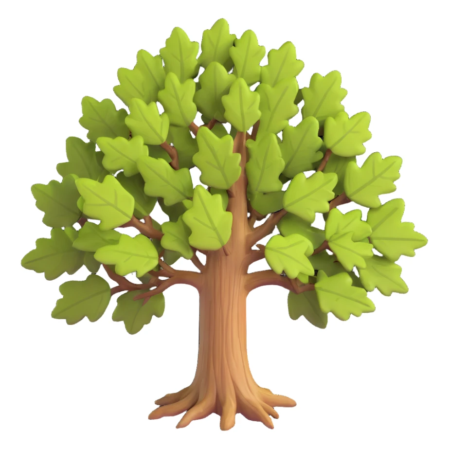 realistic oak tree with textured bark and distinctive lobed leaves sticker