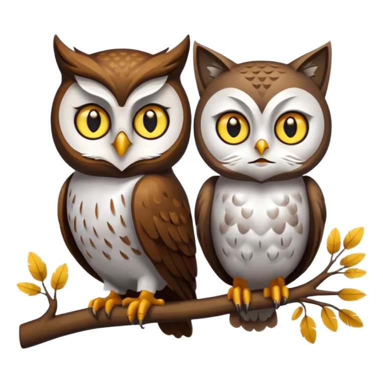 Owl on a branch with a cat's head with only one owl sticker