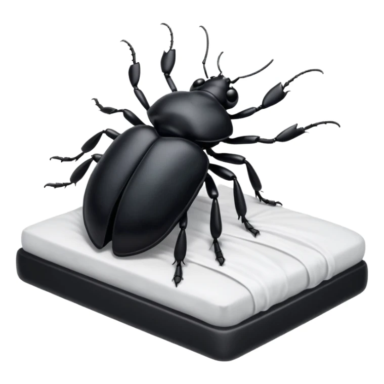 Black beetle laying on its back with its legs up in a bed sticker