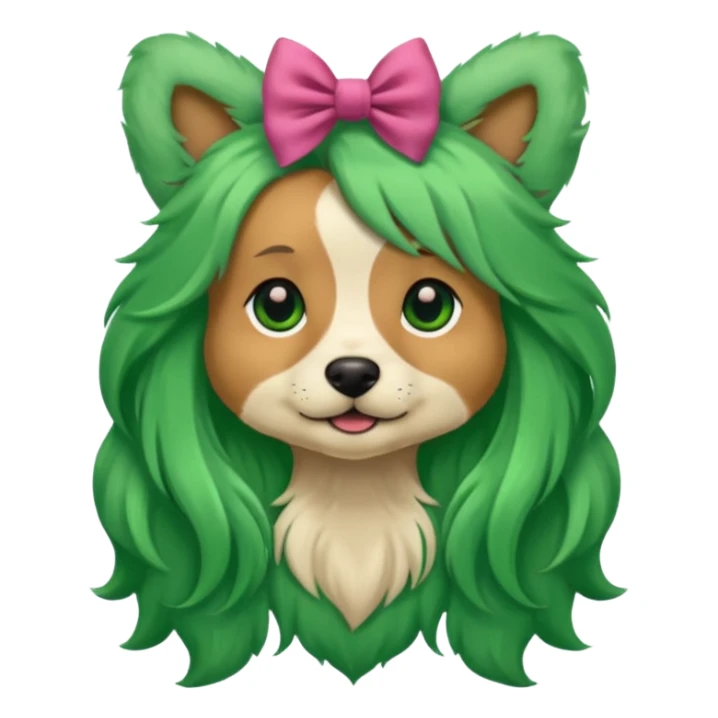 dog with long green hair and bow sticker