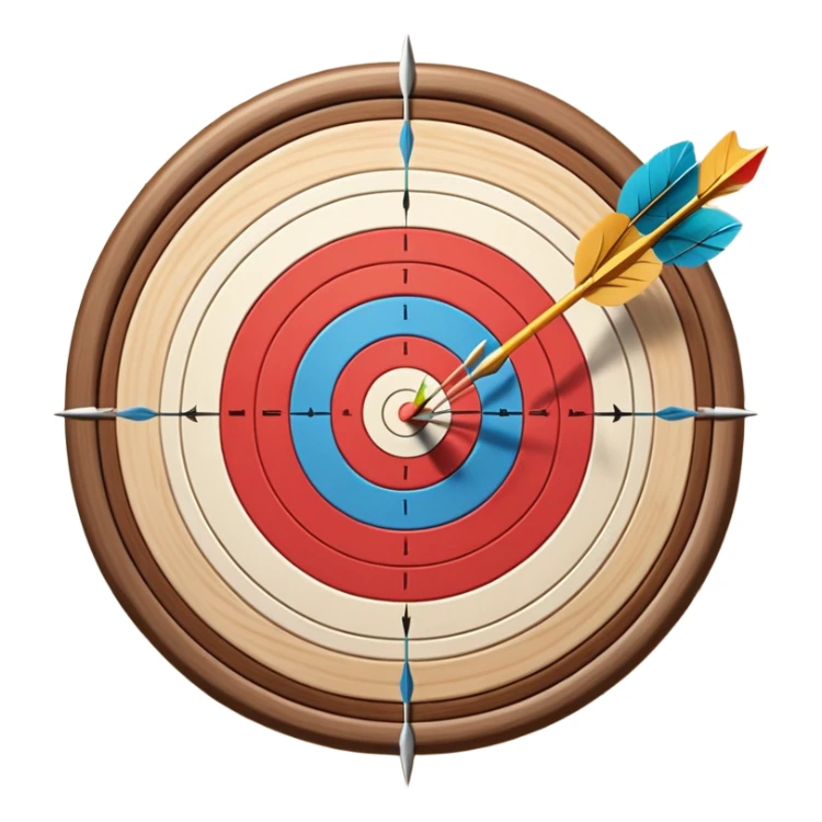 A bow and arrow aimed at a target, with the arrow in mid-flight towards the bullseye. The target's concentric rings are visible, emphasizing the precision and focus required in archery. The background is simple, highlighting the equipment and the sport's accuracy. sticker