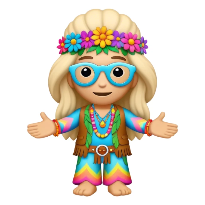 3D, psychedelic colored hippie wearing hip huggers with flower border sticker